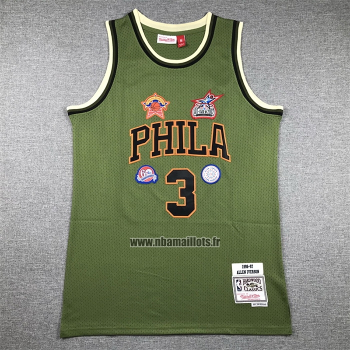 Maillot Philadelphia 76ers Allen Iverson NO 3 Mitchell & Ness 1996-97 Vert